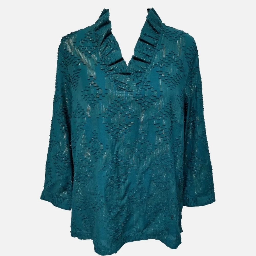 🦄Crown & Ivy Teal Textured Blouse 64$ Retail Size Small